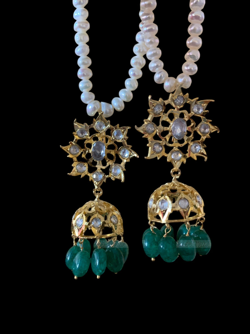 Jadavi lacha in fresh water  pearls emeralds beads ( READY TO SHIP )