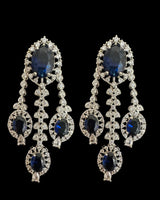 DER755  cz earrings  - sapphire blue, silver plated  ( READY TO SHIP )