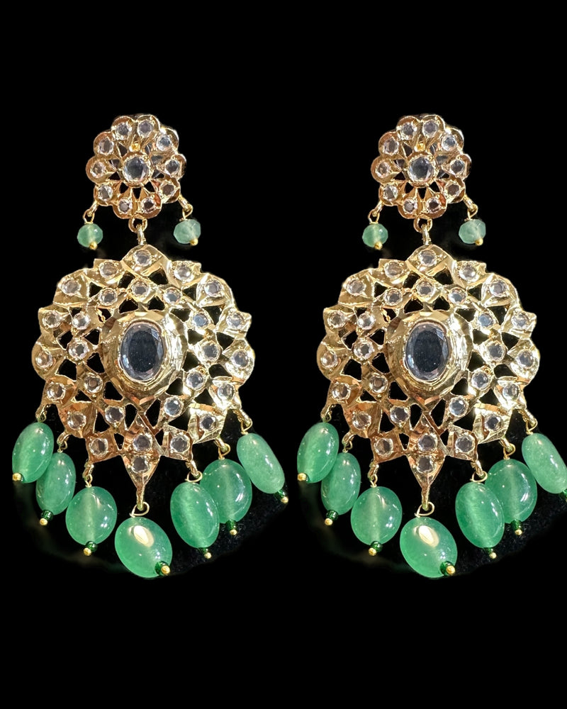 DLN136 Asif Jaahi Haar – Long Necklace with Earrings - Light green beads ( READY TO SHIP )