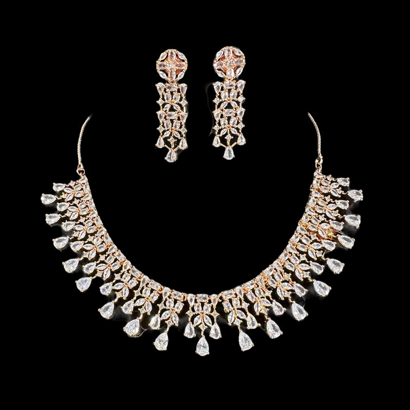 DNS121 Afza rose gold necklace set (READY TO SHIP )