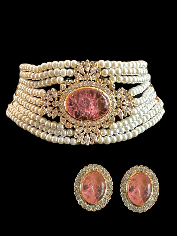 C339P gold plated Cz choker in pink ( READY TO SHIP )