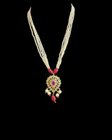 gold plated pendant set in Ruby with pearl strings  ( READY TO SHIP )