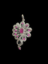 Cz pendant - silver plated with red / semi precious ruby stones ( READY TO SHIP )