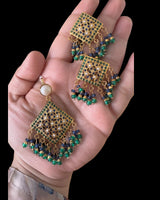 Emerald & Sapphire Gold-Plated 92.5 Silver Pendant Set with Freshwater Pearls ( READY TO SHIP )