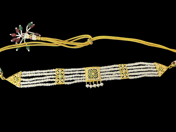 C509 Ariha hyderabadi choker in fresh water pearls and emeralds ( READY TO SHIP )