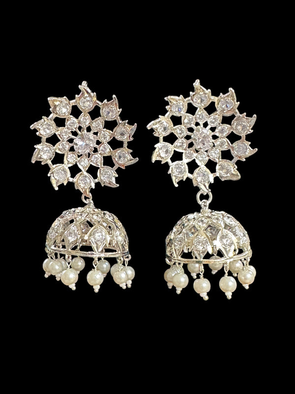 DER549 karanphool jhumka - large size silver plated  ( READY TO SHIP )