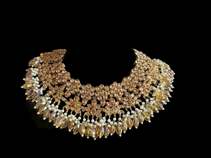 Kafiya bridal set in golden / champagne  stones and beads ( READY TO SHIP )