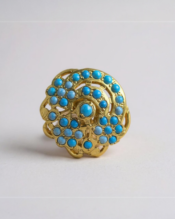 Turquoise Gold-Plated Silver Ring – Handcrafted Feroza Elegance ( READY TO SHIP )