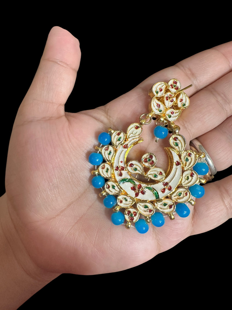 Kundan meena earrings - turquoise  ( READY TO SHIP )