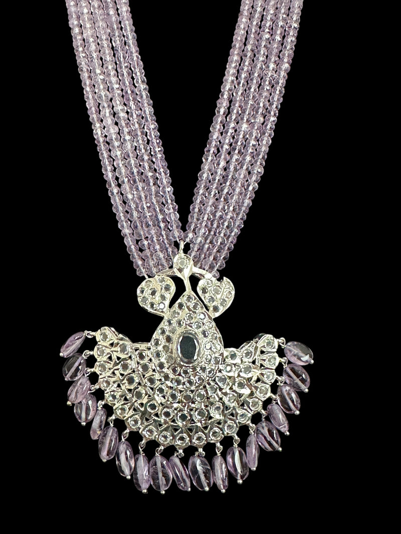 Khushi long necklace with earrings in real amethyst beads ( READY TO SHIP )