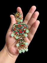 Farwah large  Kundan earrings  - Mint   ( READY TO SHIP )