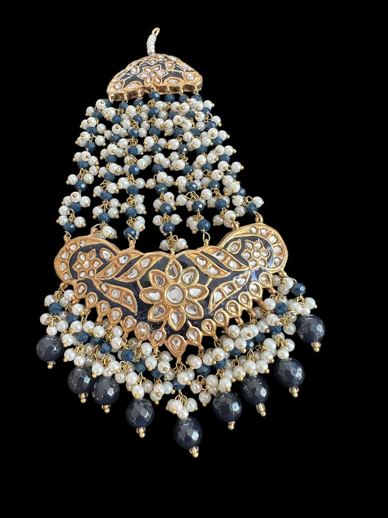 JTK38 kundan jhoomar tika in blue meenakari  ( READY TO SHIP )