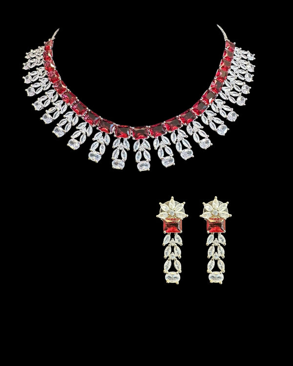 Silver plated  necklace set - Ruby  ( READY TO SHIP )