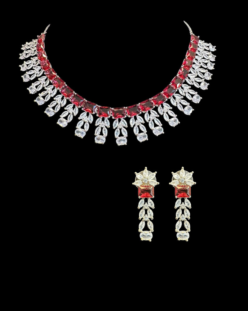 Silver plated  necklace set - Ruby  ( READY TO SHIP )