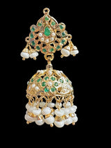 MISHAL gold plated silver jhumka - emeralds & pearls ( READY TO SHIP )