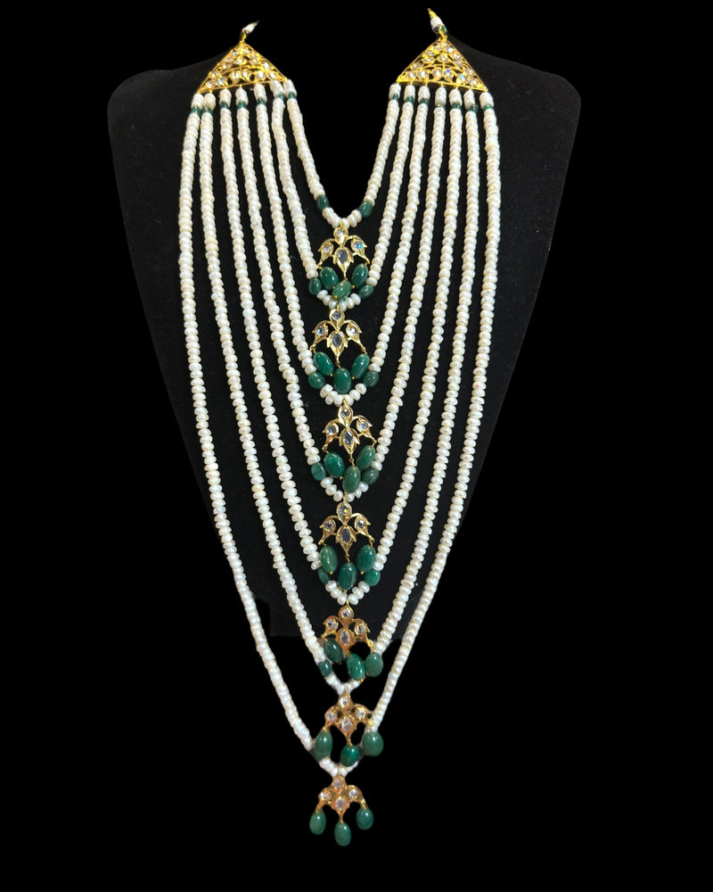 Hyderabadi Satlada in fresh water pearls and  Emeralds – Ready to Ship