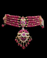 C576 Zarifa Ruby zircon Gold-Plated Choker with Earrings ( READY TO SHIP )
