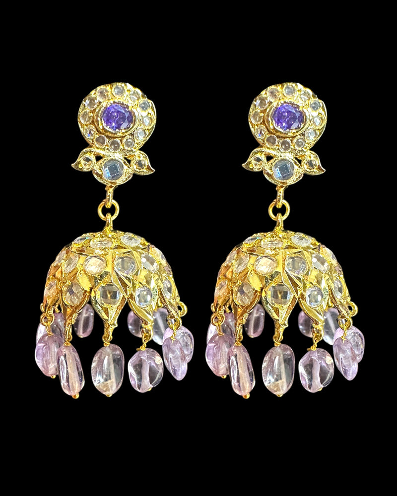 DLN134 Gold -Plated Necklace earrings  with Amethyst Beads ( READY TO SHIP )