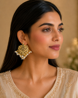 ST3 Mehwish jadau studs in sapphire blue  and pearls  ( READY TO SHIP )