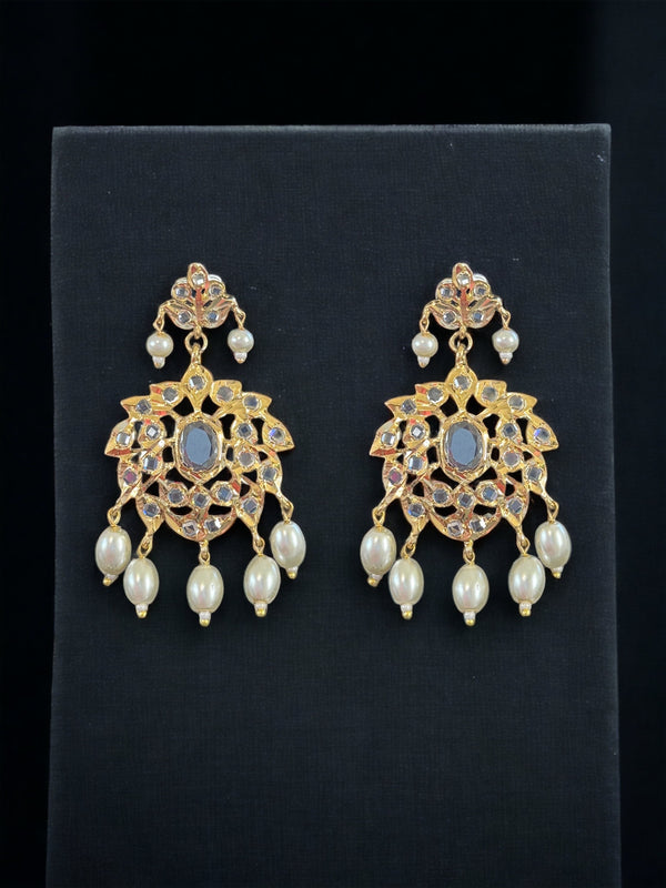 DER519 Hyderabadi gold plated earrings in pearls ( READY TO SHIP )