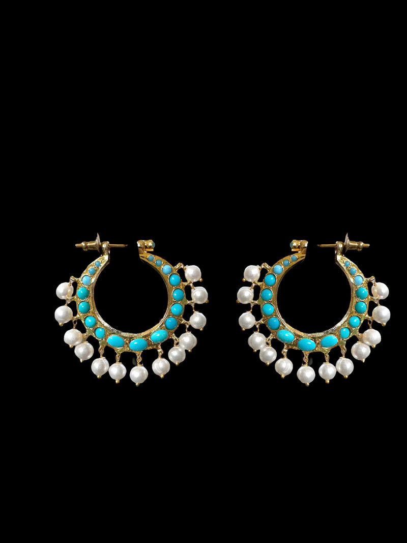 DER551 Chandbali in fresh water pearls and turquoise ( READY TO SHIP )