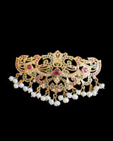 Ruby & Emerald Gold-Plated 92.5 Silver Passa Hair Clip with Freshwater Pearls ( READY TO SHIP )