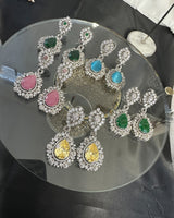 DER735 Cz earrings in silver plating - multiple color options ( READY TO SHIP )