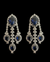 DER755  cz earrings  - sapphire blue, silver plated  ( READY TO SHIP )