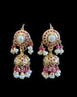 Gold-Plated Silver Jhumka Earrings in Ruby & Freshwater Pearls ( READY TO SHIP )