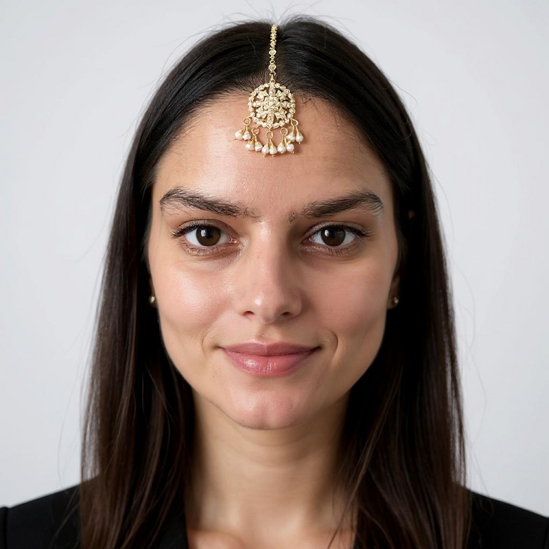 Fresh water pearl tika in gold plated silver ( READY TO SHIP )