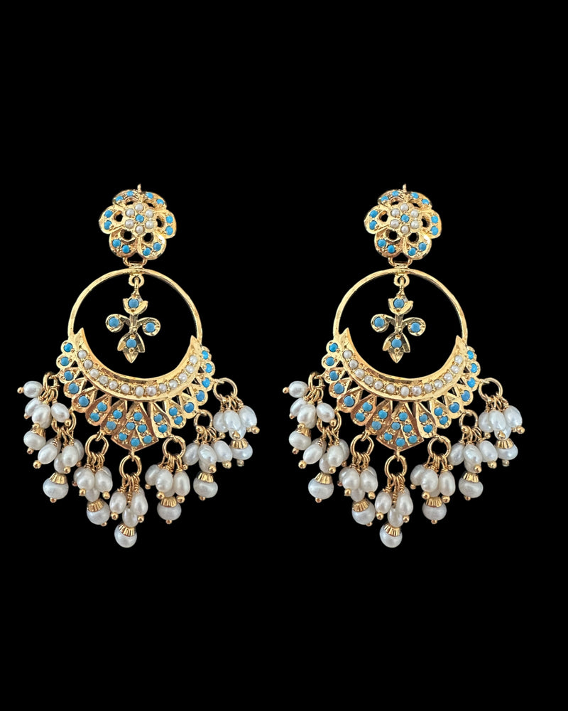 Gold-Plated Silver Turquoise Earrings with Freshwater Pearls | 92.5 Silver | Lightweight Screw-Back Design ( READY TO SHIP )