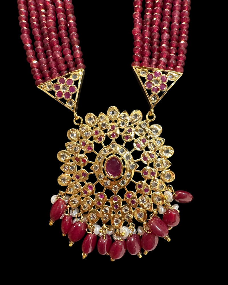 DLN139 Kashf Rani Haar with Earrings – Gold Plated with Onyx & Pearls ( READY TO SHIP )