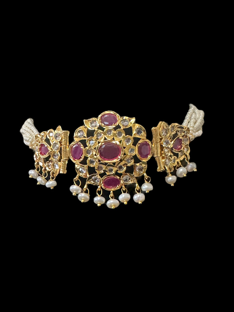 C302 MUSHK hyderabadi choker with earrings -Ruby ( SHIPS IN 4 WEEKS )