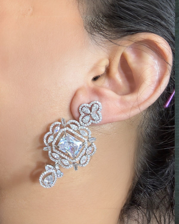 DER908 Silver-Plated CZ Earrings – Statement Elegance ( READY TO SHIP )