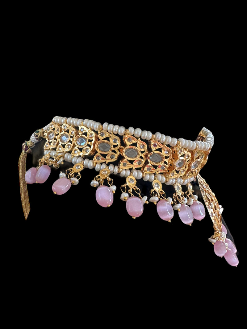 C281 Anmara gold plated choker in fresh water pearls  in pink beads ( READY TO SHIP )