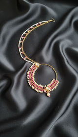 Handcrafted Kundan & Pearl Nosering with Double Chain – Non-Pierced Bridal Nath ( READY TO SHIP )
