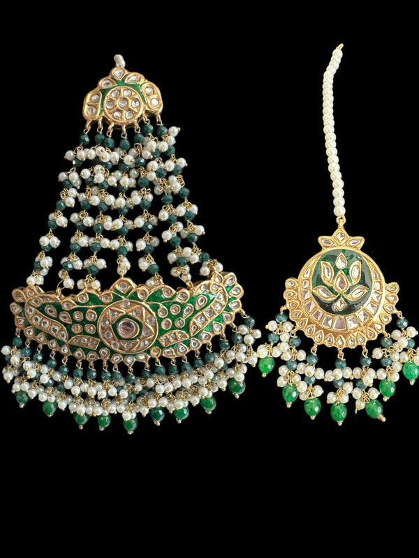 JTK35 kundan jhoomar tika in green meenakari  ( READY TO SHIP )