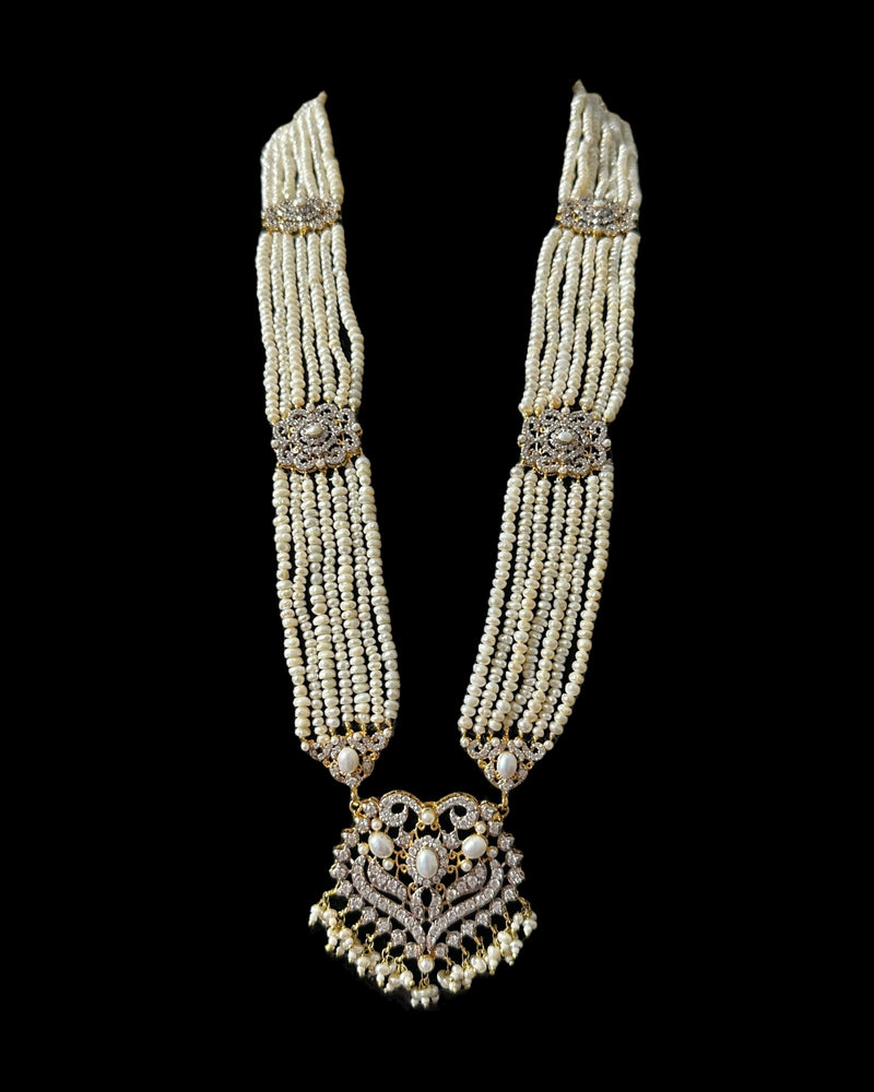 BR464 RAABYA fresh water pearl bridal choker Rani haar set with earrings tika ( READY TO SHIP )