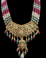 DNS207 Jadau necklace with earrings in ruby emerald zircon and real pearls ( READY TO SHIP )