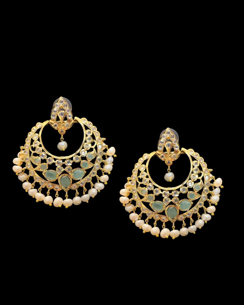 DER912 Noor Emerald Freshwater Pearl Chandbali Earrings – Gold-Plated Elegance ( READY TO SHIP )