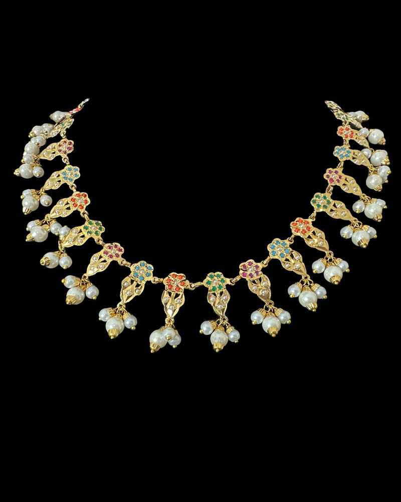 DNS193  Alea punjabi Jadau necklace  set - Navratan   (READY TO SHIP)
