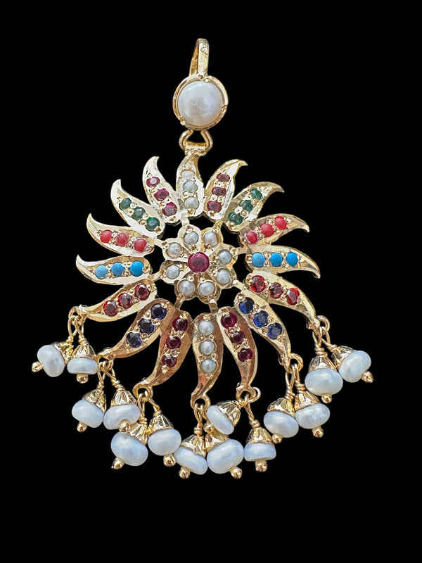 Nameera pendant set in gold plated silver earrings- NAVRATAN ( READY TO SHIP )