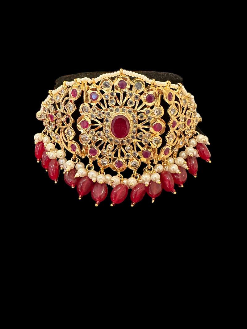 C333 Hyderabadi  choker set in pearls  and ruby with jhumka ( READY TO SHIP )