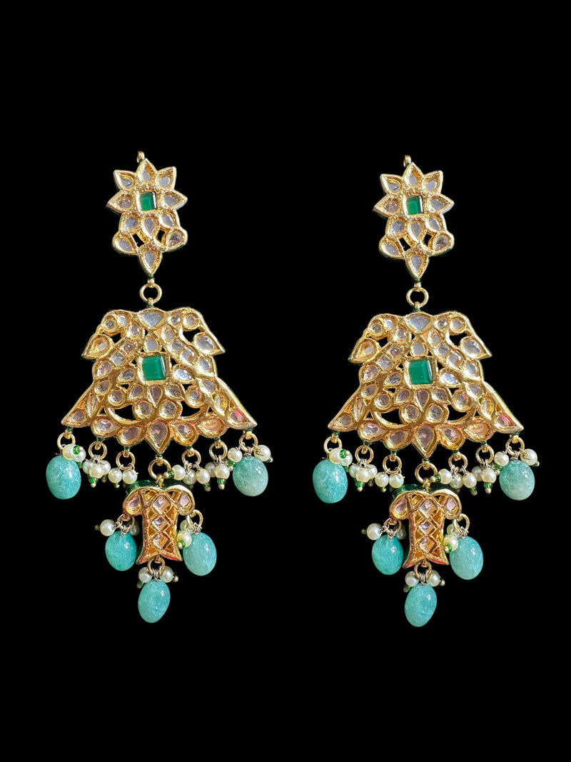 Mashal Kundan earrings  - Green  ( READY TO SHIP )