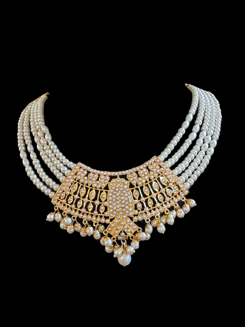 DNS65 Khudra punjabi Jadau necklace set in pearls ( READY TO SHIP )