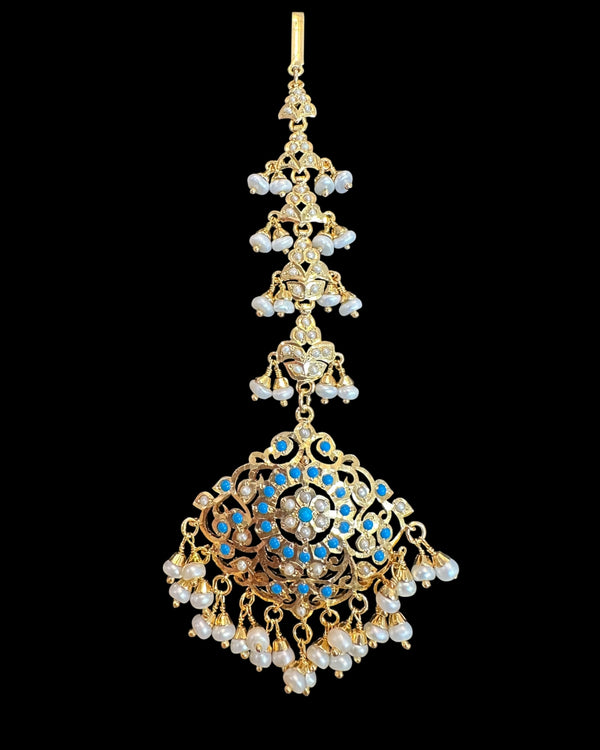 Turquoise & Freshwater Pearl Tika – Gold-Plated 92.5 Silver ( READY TO SHIP )