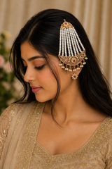 Gold-Plated 92.5 Silver Ruby & Freshwater Pearl Hyderabadi Jhoomar (Passa) ( READY TO SHIP )