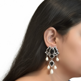 PS570 Maria lotus dangler pendant earrings in black  ( READY TO SHIP )