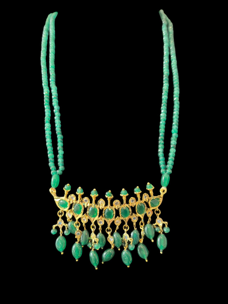 PS512 Tirmani with chandbali in green beads ( READY TO SHIP )