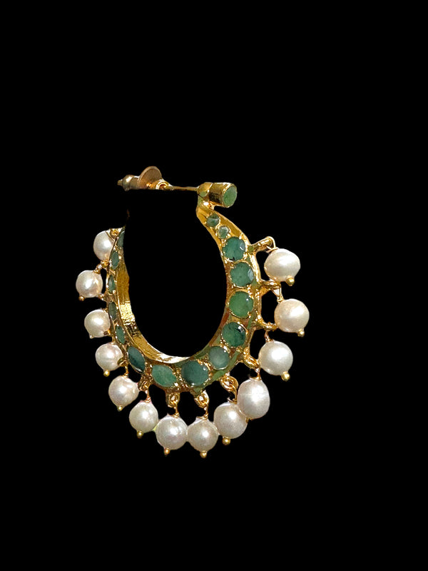 DER555 Chandbali in fresh water pearls and emerald  ( READY TO SHIP )